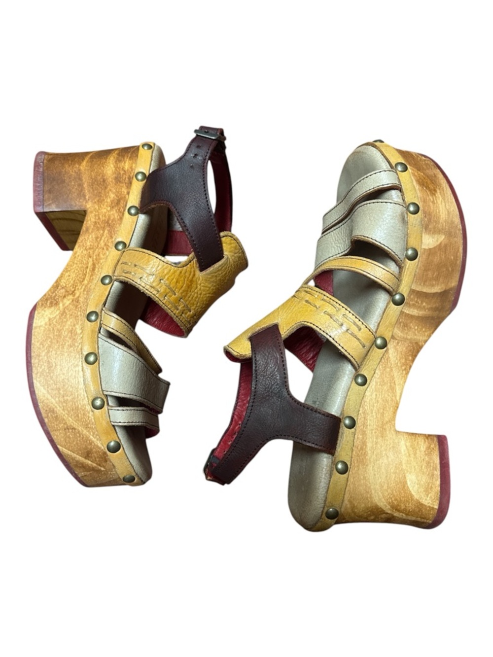 Bed Stu Anthropologie Platform Heel Clog Ankle Strap Sandals Yellow Brown 9 - Picture 4 of 12
